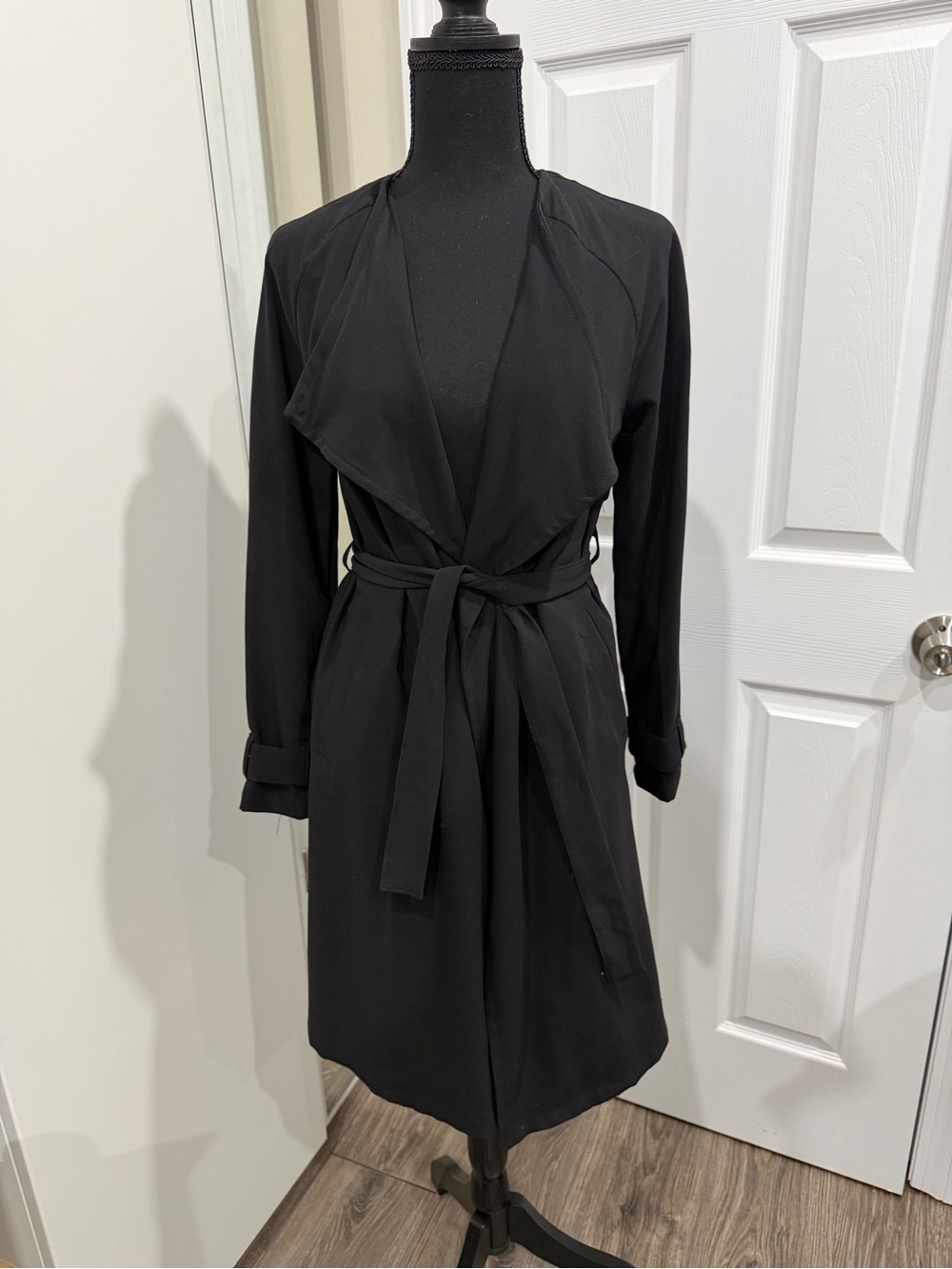 H&M Black Trench Coat with Waist Tie